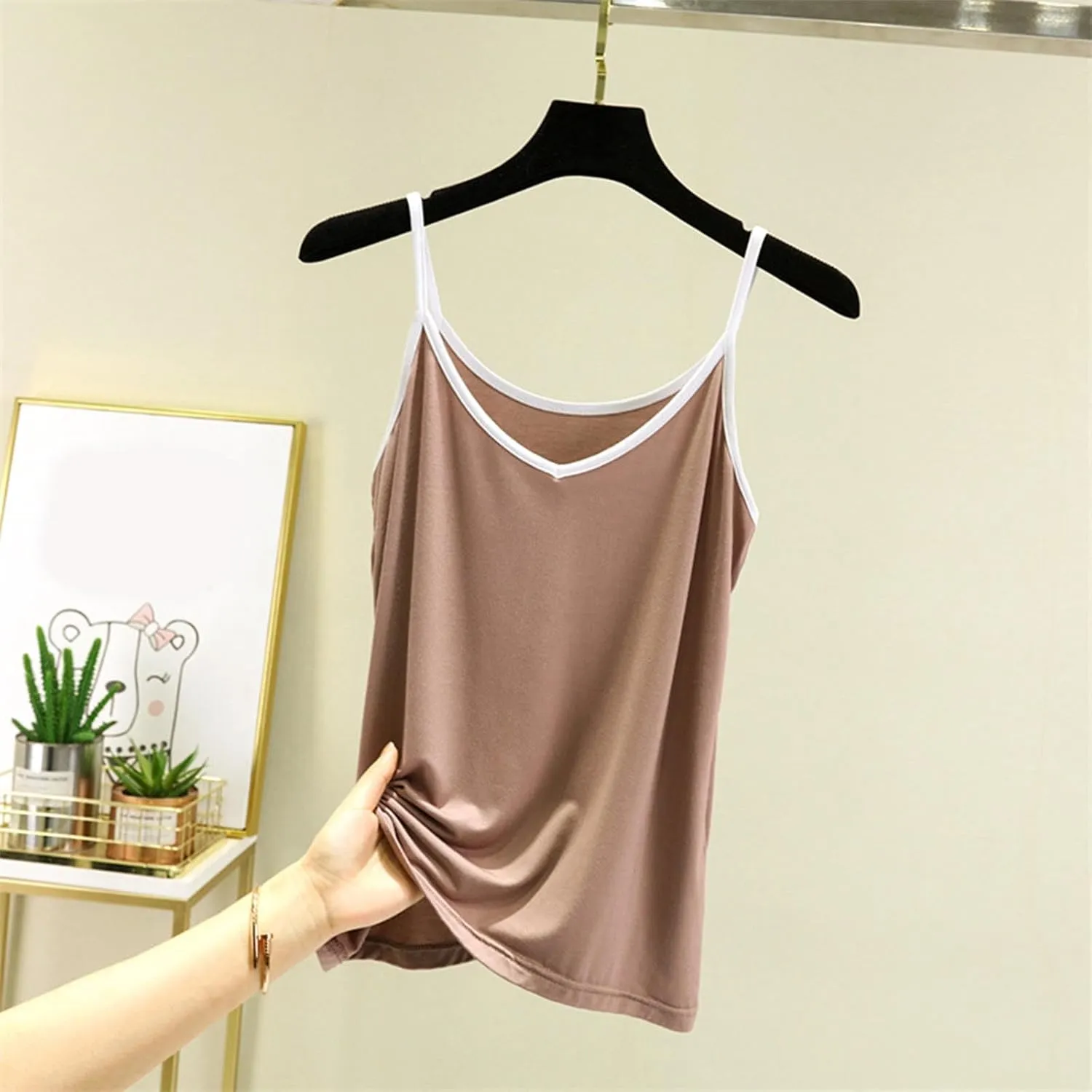 Womens Casual Tank Tops Summer Comfy Home Plus Size Camisoles Sleeveless V-Neck Solid Color Fashion Vests T-Shirts