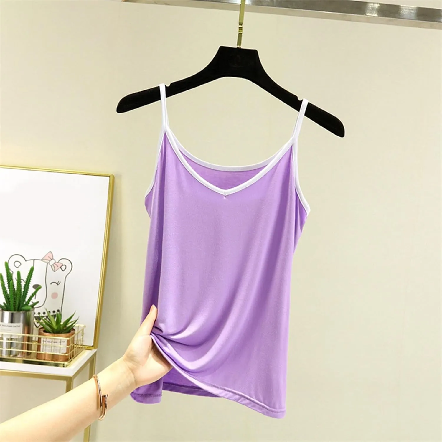 Womens Casual Tank Tops Summer Comfy Home Plus Size Camisoles Sleeveless V-Neck Solid Color Fashion Vests T-Shirts
