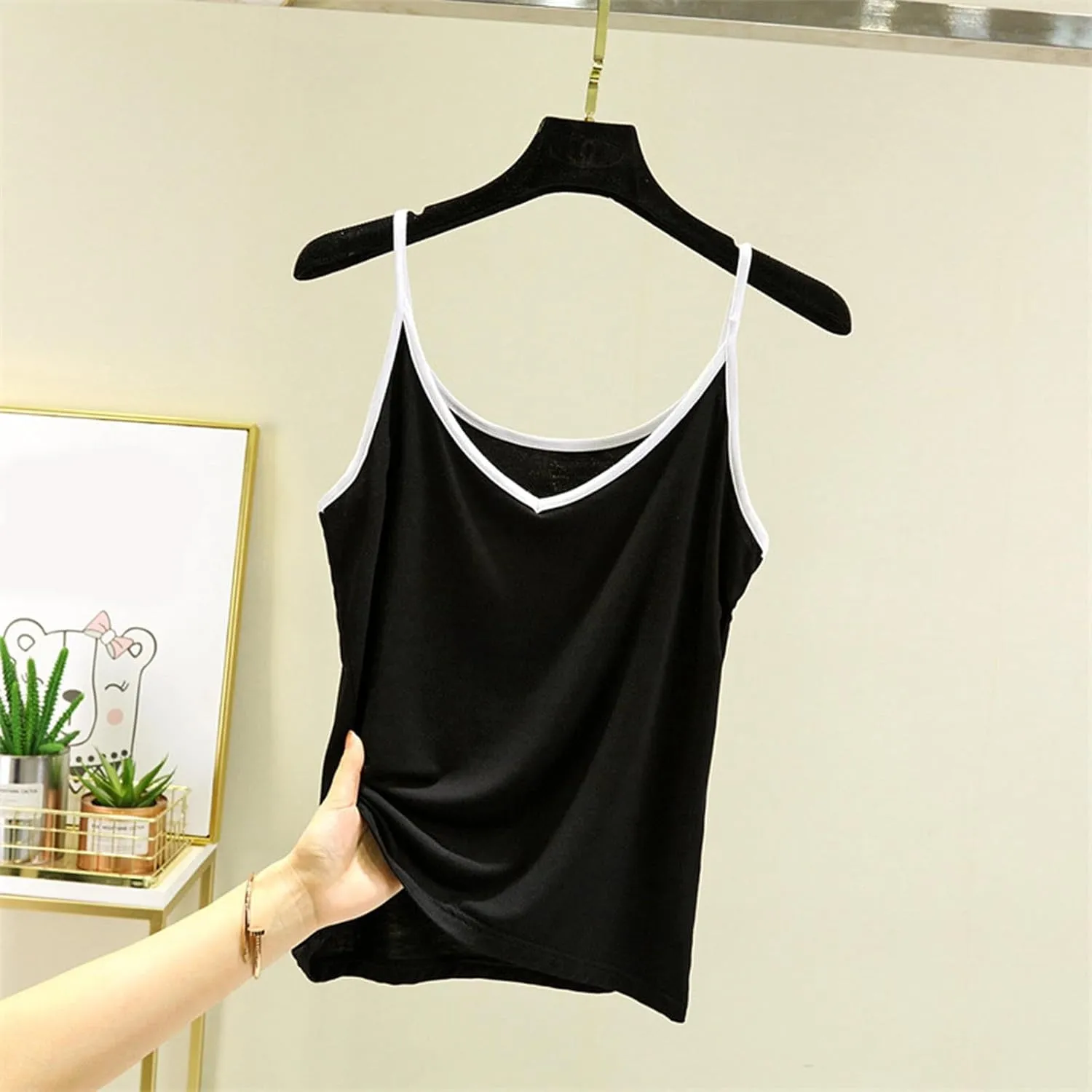 Womens Casual Tank Tops Summer Comfy Home Plus Size Camisoles Sleeveless V-Neck Solid Color Fashion Vests T-Shirts