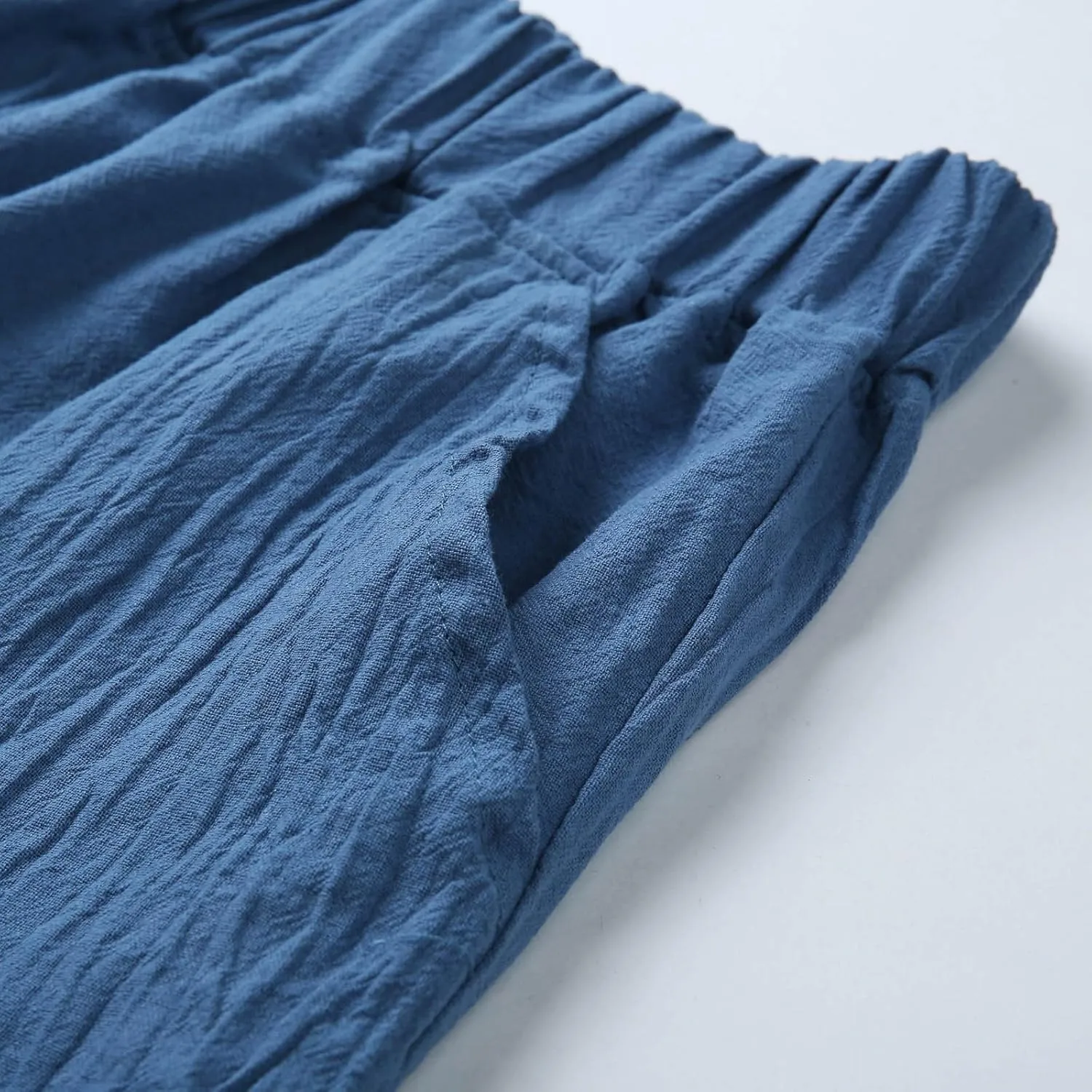 Womens Cotton Linen Palazzo Pants Drawstring Elastic Waist Casual Summer Wide Leg Relax Fit Trousers with Pockets