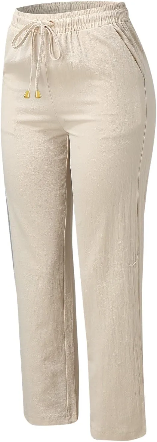 Women's Cotton Linen Pants 2025 Summer Casual Elastic Waist Trousers Relax Fit Comfy Yoga Beach Pant Sweatpants