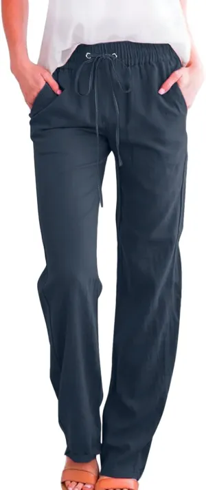 Women's Cotton Linen Pants 2025 Summer Casual Elastic Waist Trousers Relax Fit Comfy Yoga Beach Pant Sweatpants