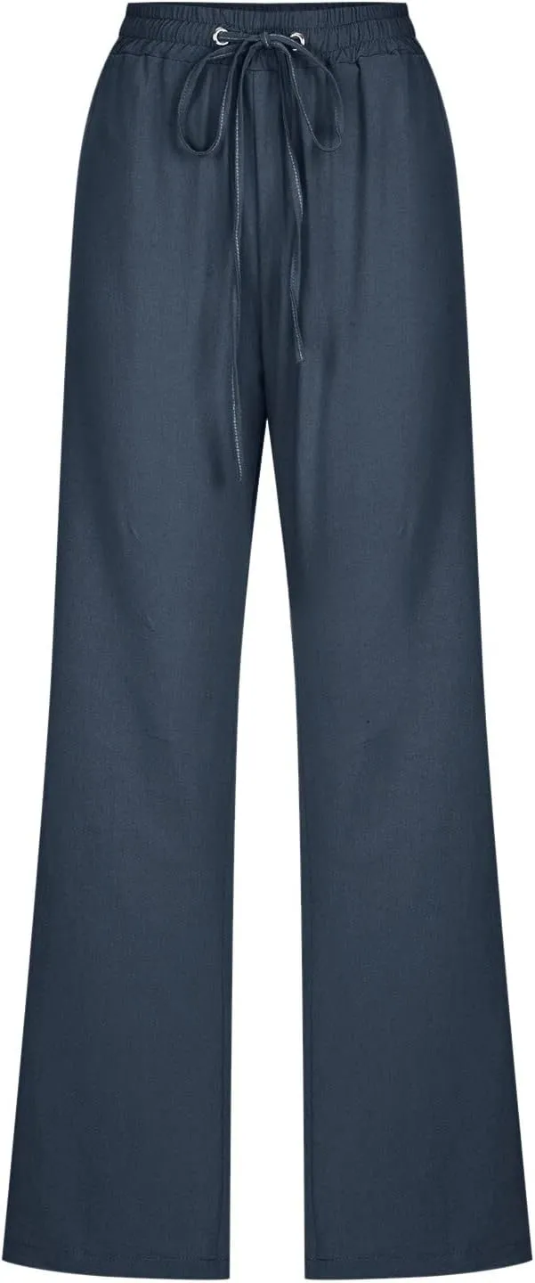 Women's Cotton Linen Pants 2025 Summer Casual Elastic Waist Trousers Relax Fit Comfy Yoga Beach Pant Sweatpants