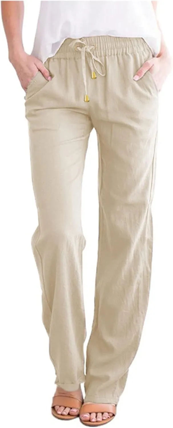 Women's Cotton Linen Pants 2025 Summer Casual Elastic Waist Trousers Relax Fit Comfy Yoga Beach Pant Sweatpants