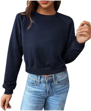 Women's Cropped Sweatshirts Loose Fit Fleece Long Sleeve Casual Pullover Crewneck Workout Fashion Basic Hoodie Tops