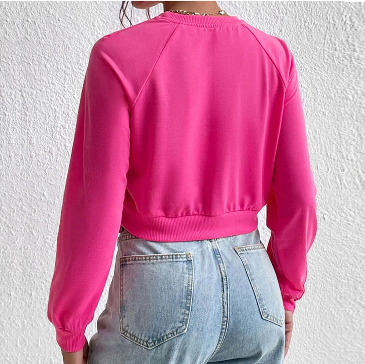 Women's Cropped Sweatshirts Loose Fit Fleece Long Sleeve Casual Pullover Crewneck Workout Fashion Basic Hoodie Tops