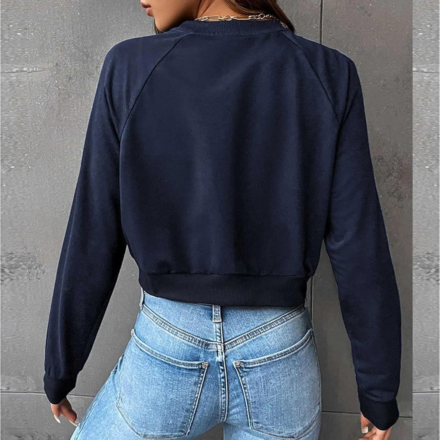 Women's Cropped Sweatshirts Loose Fit Fleece Long Sleeve Casual Pullover Crewneck Workout Fashion Basic Hoodie Tops