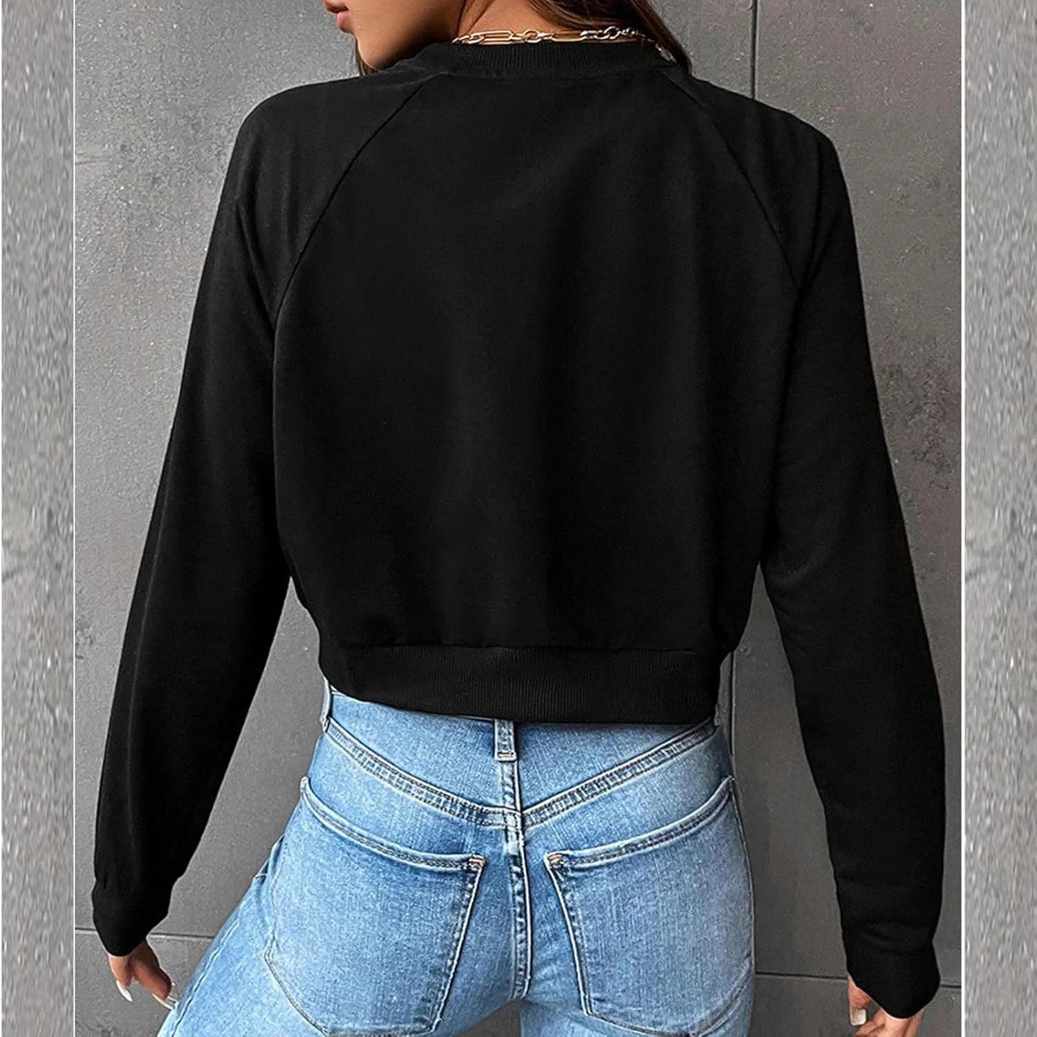 Women's Cropped Sweatshirts Loose Fit Fleece Long Sleeve Casual Pullover Crewneck Workout Fashion Basic Hoodie Tops