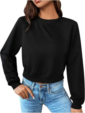 Women's Cropped Sweatshirts Loose Fit Fleece Long Sleeve Casual Pullover Crewneck Workout Fashion Basic Hoodie Tops