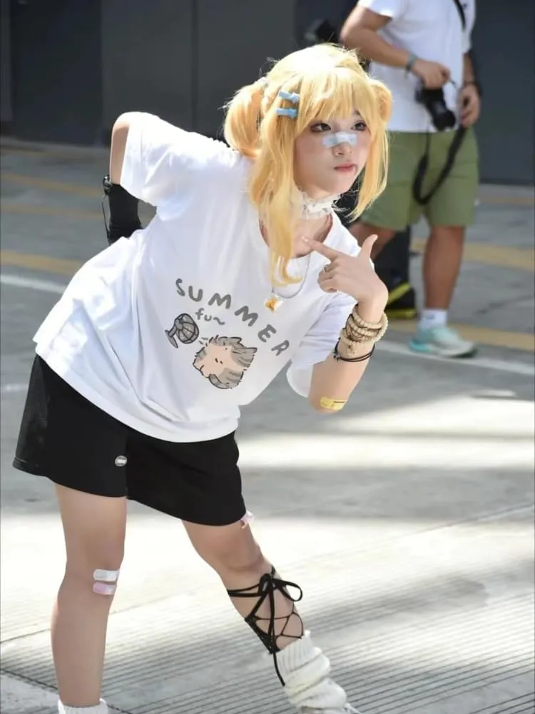 Women's Cute Cat Cartoon Print T-Shirt Kawaii Oversized Graphic Tees Y2K Men's Short Sleeve Tees Grunge Clothes