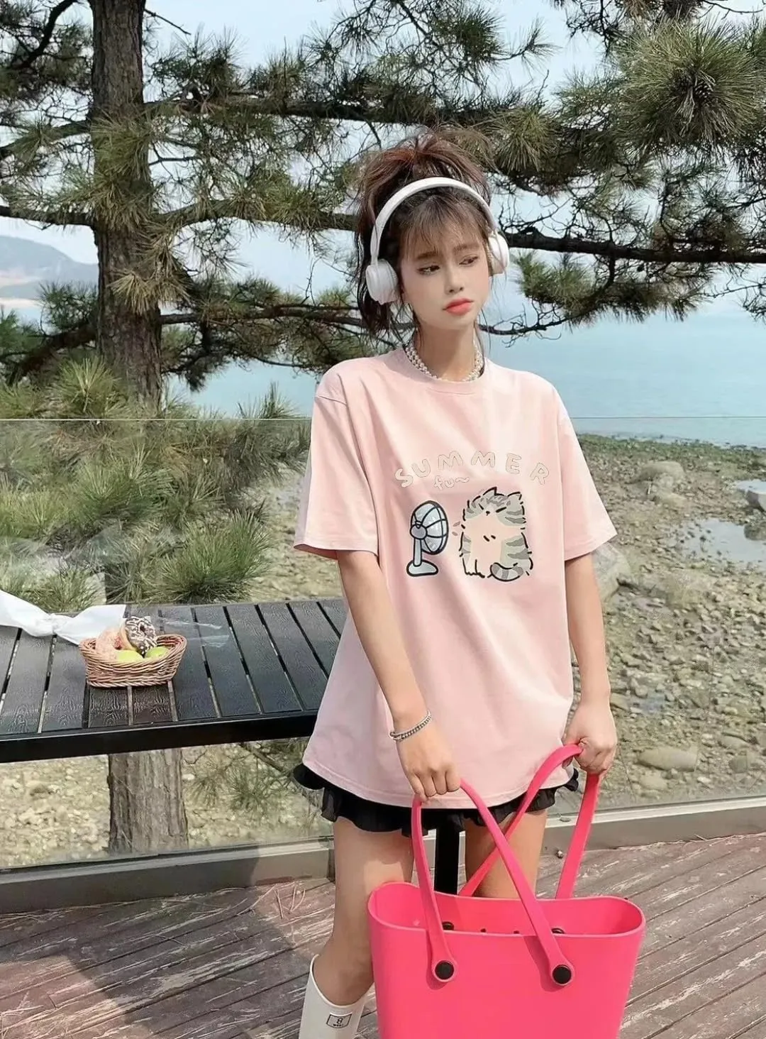 Women's Cute Cat Cartoon Print T-Shirt Kawaii Oversized Graphic Tees Y2K Men's Short Sleeve Tees Grunge Clothes
