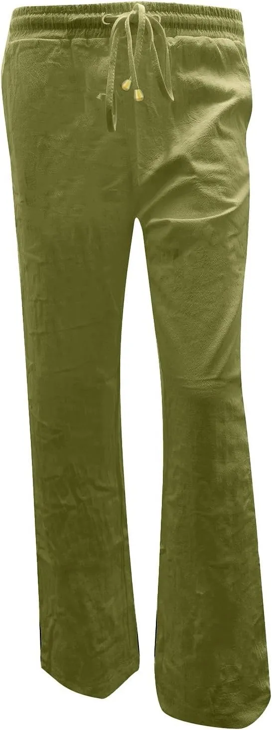 Womens Elastic Waist Linen Drawstring Pants Fashion Office Work Relax Dressy Trousers Active Sports Casual Sweatpants
