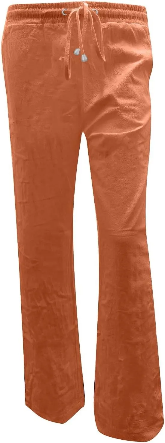 Womens Elastic Waist Linen Drawstring Pants Fashion Office Work Relax Dressy Trousers Active Sports Casual Sweatpants