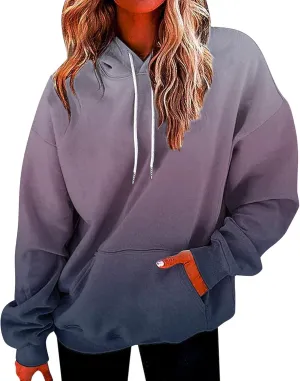 Womens Gradient Print Oversized Sweatshirt Drawstring Pullover with Pocket Trendy Sweater Tops Fashion Clothes 1