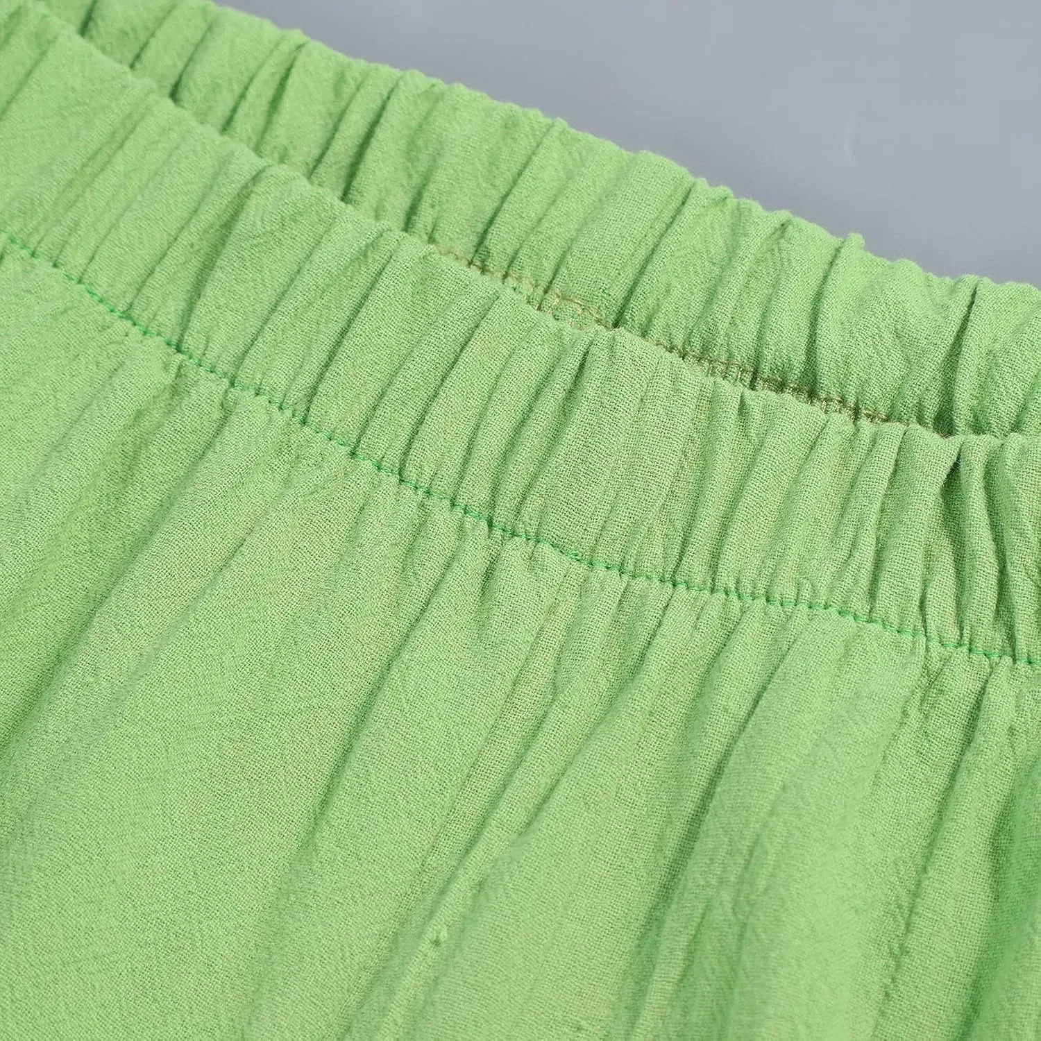 Womens Linen Capri Pants Elastic Casual High Waist Wide Leg Trousers Relax Fit Summer Joggers Boho Pants with Pockets
