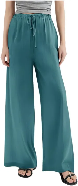 Women's Linen Pants Wide Leg Loose Fit-Black Khaki Green Brown Comfort Casual Elastic Waist Summer Trousers