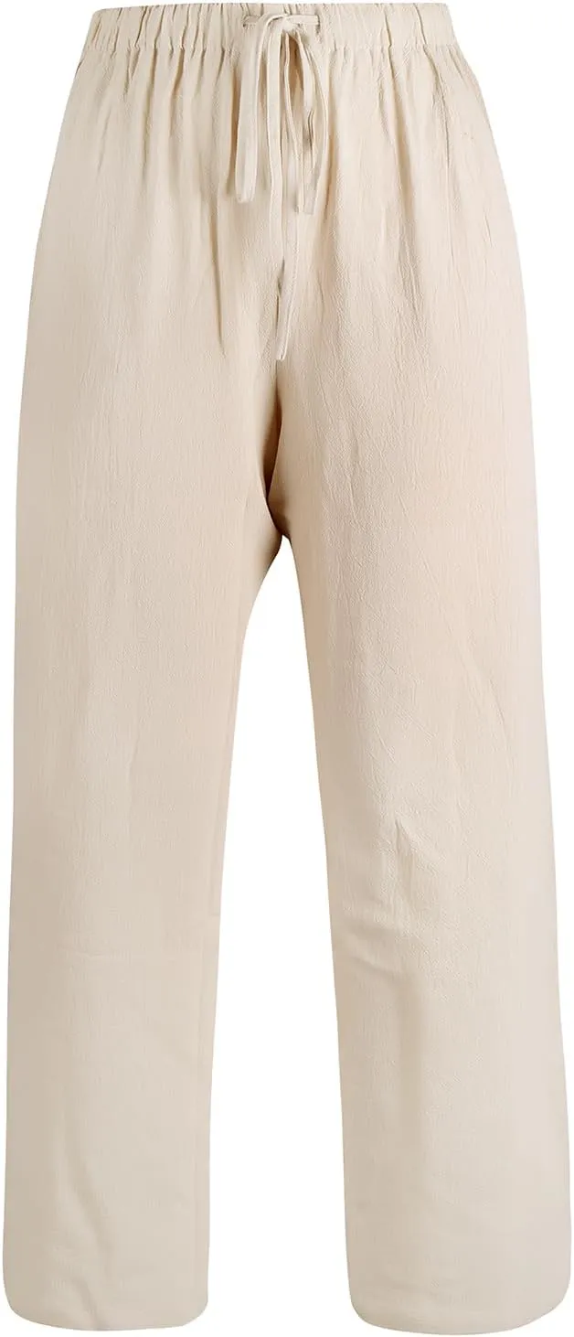 Women's Linen Pants Wide Leg Loose Fit-Black Khaki Green Brown Comfort Casual Elastic Waist Summer Trousers