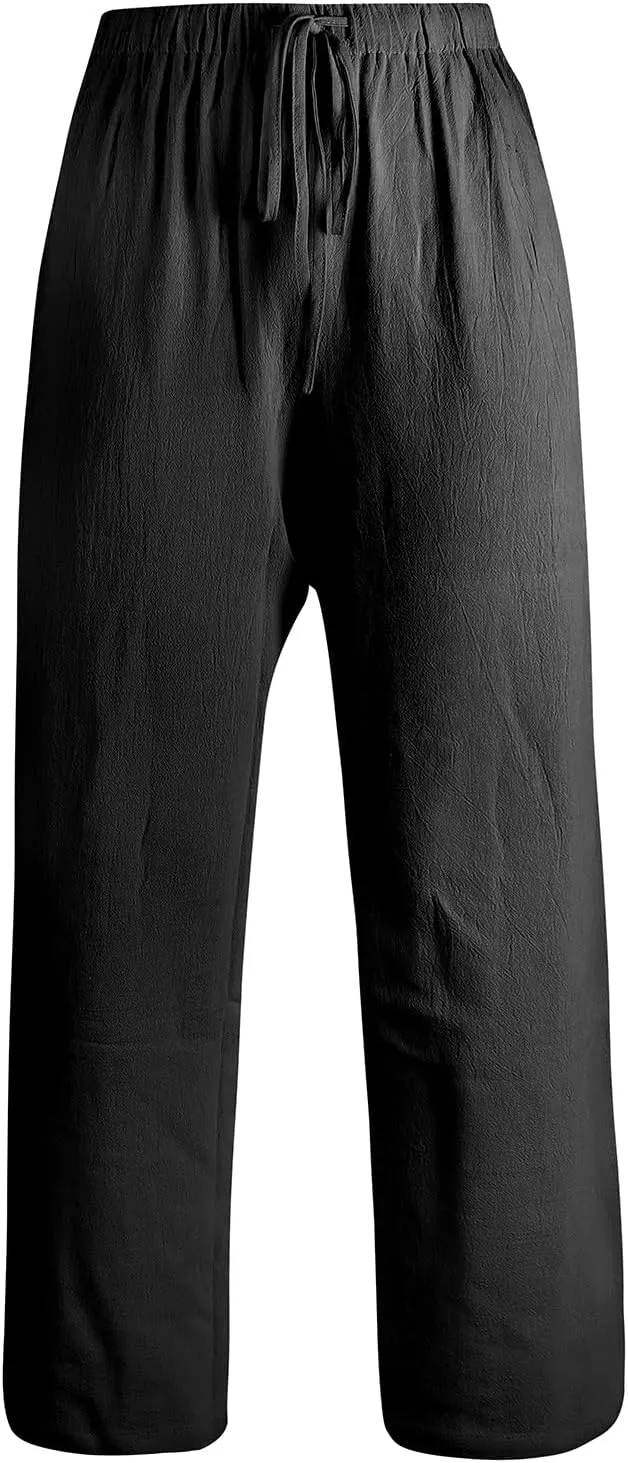 Women's Linen Pants Wide Leg Loose Fit-Black Khaki Green Brown Comfort Casual Elastic Waist Summer Trousers