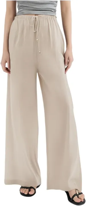 Women's Linen Pants Wide Leg Loose Fit-Black Khaki Green Brown Comfort Casual Elastic Waist Summer Trousers