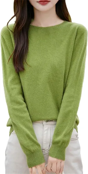 Womens Merino Wool Warm Sweaters Solid Crew-Neck Jumpers Long-Sleeve Casual Slim Pullovers Tops