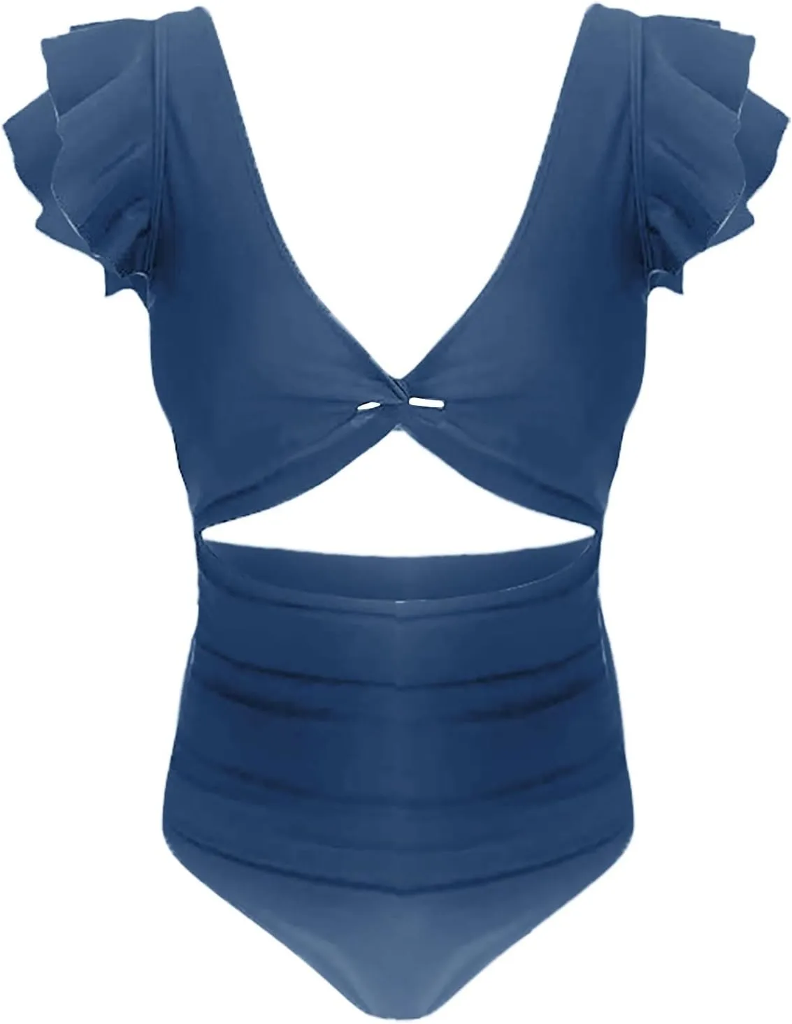 Womens One Piece Swimsuit Ruched Tummy Control High Cut Backless V Neck Bathing Suits Swimwear