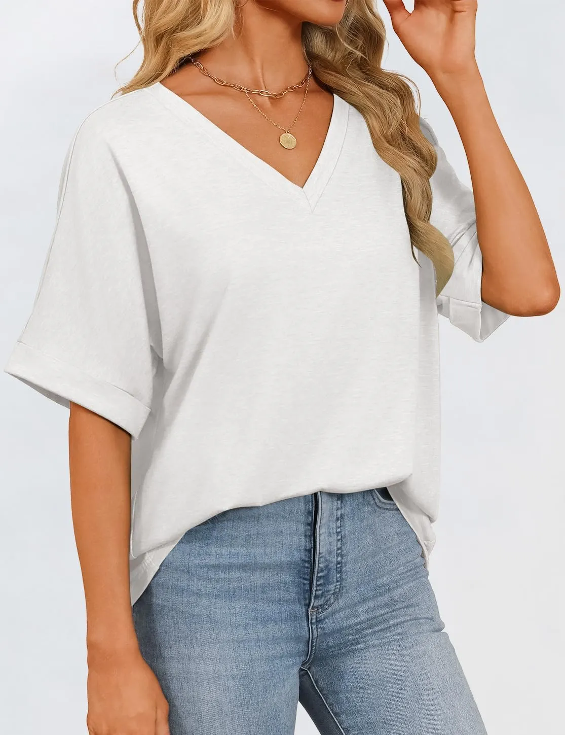 Womens Oversized T Shirts V Neck Loose Fit Shirts Short Sleeve Summer Casual Tops 2025 Trendy Blouses Y2K Plain Tees