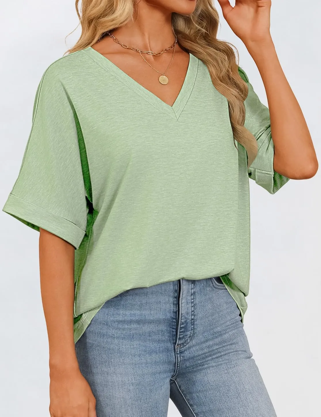Womens Oversized T Shirts V Neck Loose Fit Shirts Short Sleeve Summer Casual Tops 2025 Trendy Blouses Y2K Plain Tees