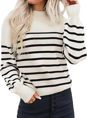 Womens Oversized Turtleneck Cute Striped Sweater Fall 2024 Casual Lightweight Ribbed Knit Long Sleeve Pullover Tops