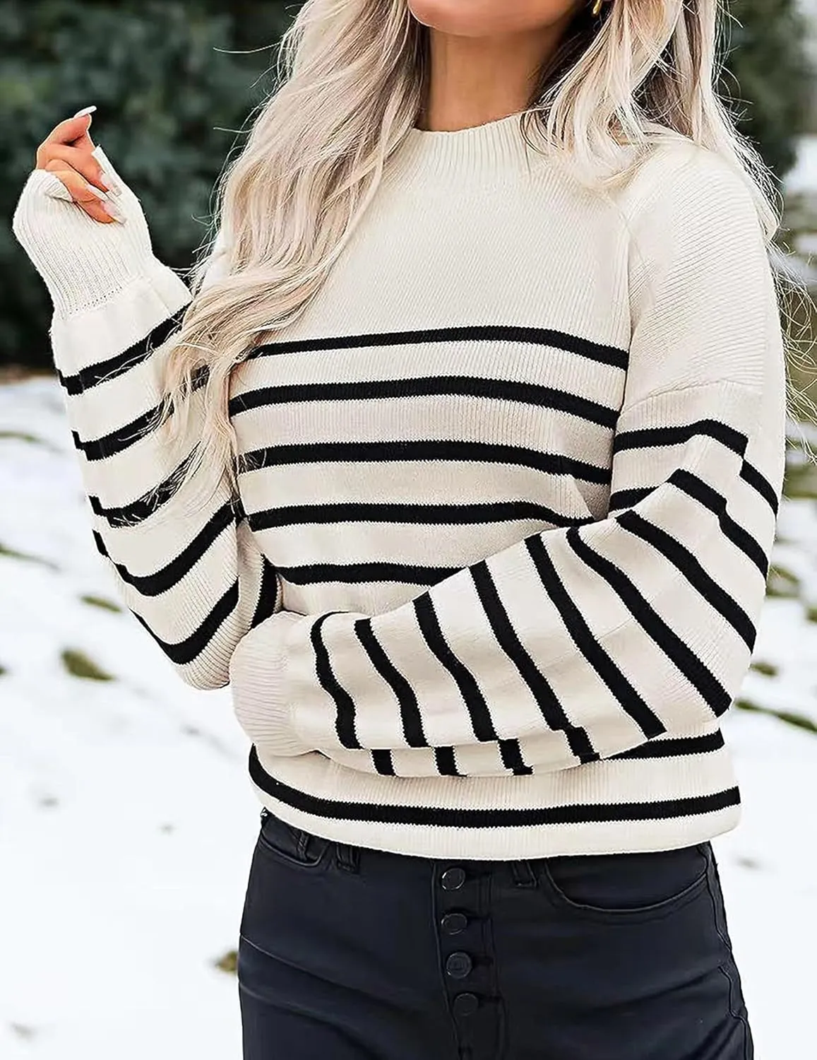 Womens Oversized Turtleneck Cute Striped Sweater Fall 2024 Casual Lightweight Ribbed Knit Long Sleeve Pullover Tops