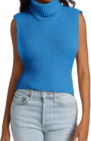 Womens Sleeveless Sweater Vest Turtleneck Ribbed Knit Tank Tops Basic Slim Fit Top