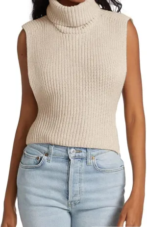 Womens Sleeveless Sweater Vest Turtleneck Ribbed Knit Tank Tops Basic Slim Fit Top
