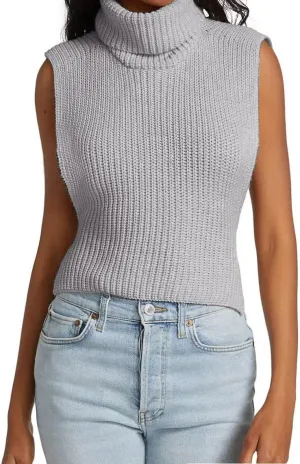 Womens Sleeveless Sweater Vest Turtleneck Ribbed Knit Tank Tops Basic Slim Fit Top