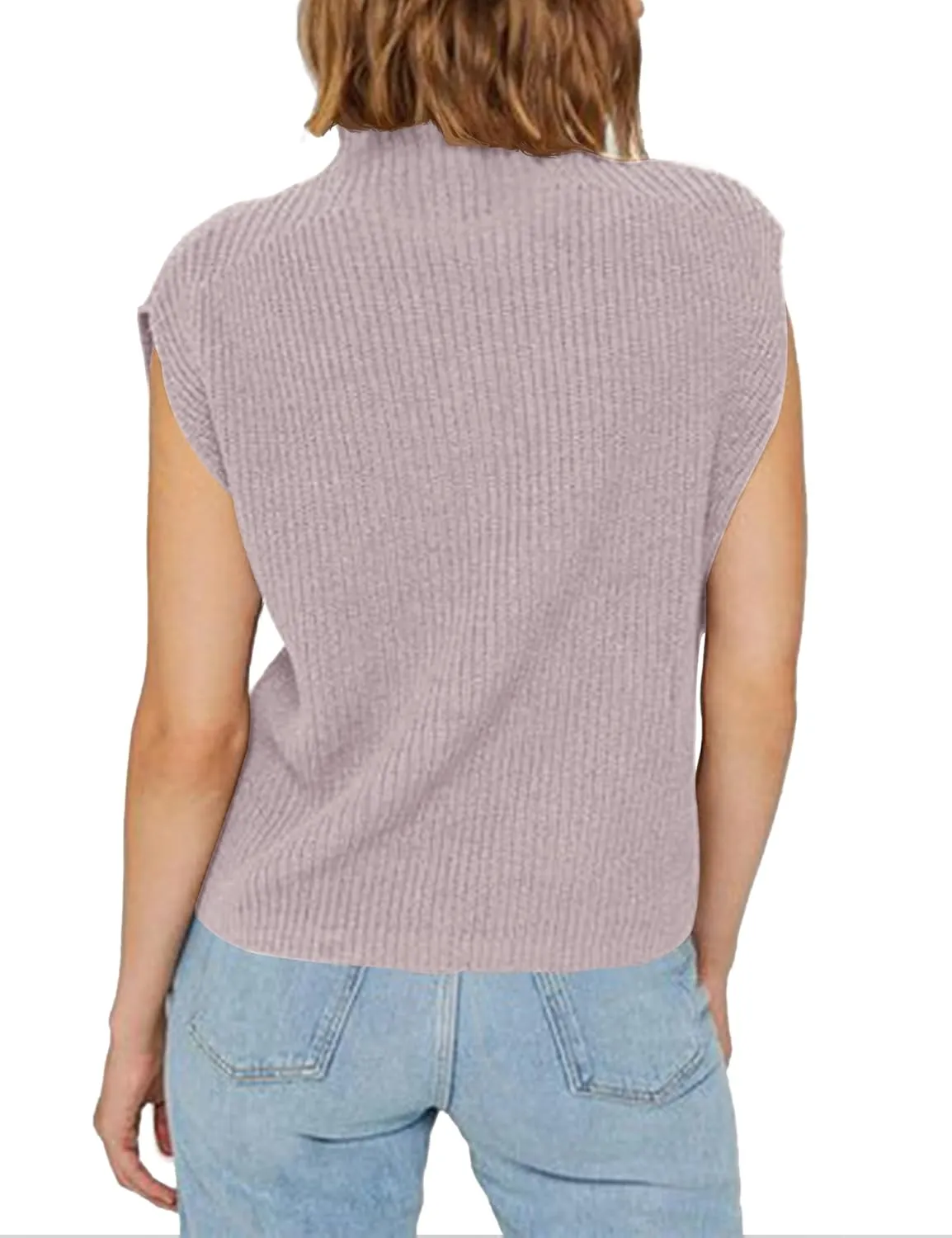 Womens Sleeveless Sweater Vest Turtleneck Ribbed Knit Tank Tops Basic Slim Fit Top