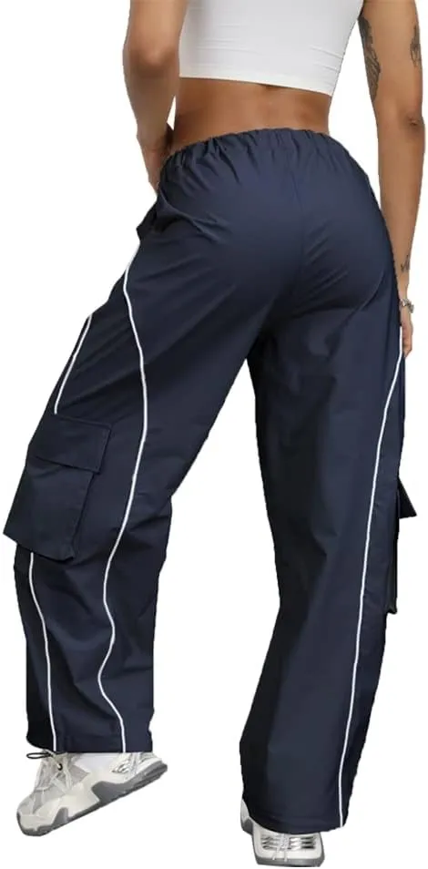Y2K Parachute Track Pants for Women Low Rise Baggy Wide Leg Cargo Pants for Women