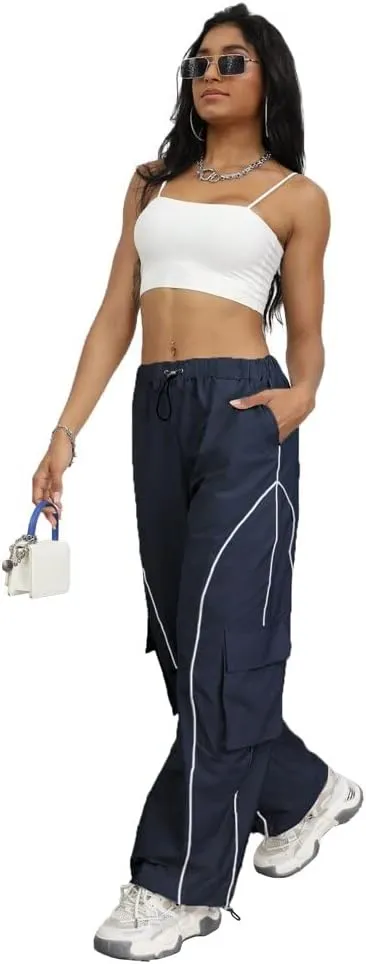 Y2K Parachute Track Pants for Women Low Rise Baggy Wide Leg Cargo Pants for Women