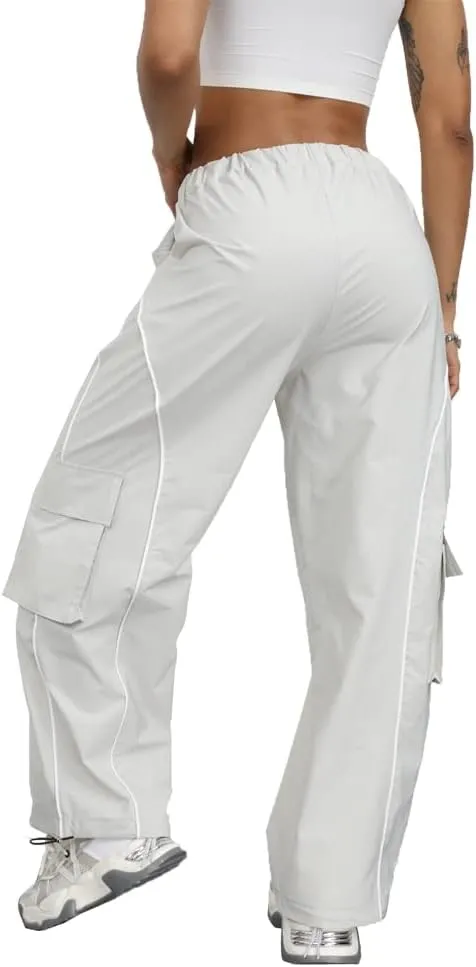 Y2K Parachute Track Pants for Women Low Rise Baggy Wide Leg Cargo Pants for Women