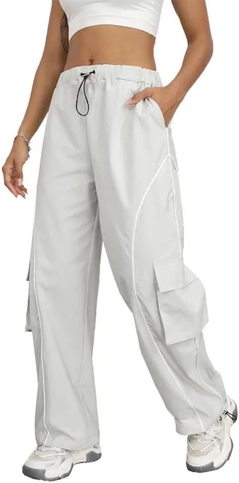 Y2K Parachute Track Pants for Women Low Rise Baggy Wide Leg Cargo Pants for Women