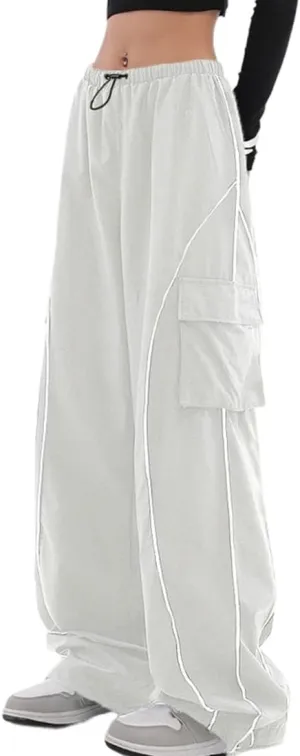 Y2K Parachute Track Pants for Women Low Rise Baggy Wide Leg Cargo Pants for Women