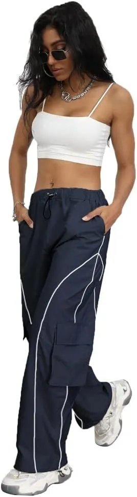 Y2K Parachute Track Pants for Women Low Rise Baggy Wide Leg Cargo Pants for Women