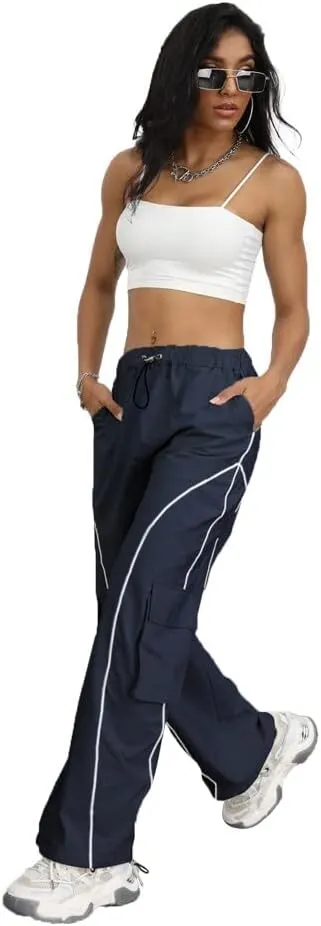 Y2K Parachute Track Pants for Women Low Rise Baggy Wide Leg Cargo Pants for Women