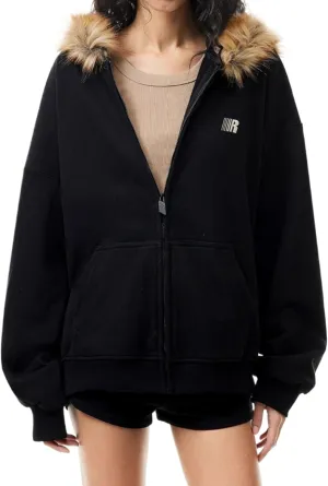 Y2k Zip Up Hoodie Fur Hooded Jacket Graphic Hoodie Grunge 2000s Clothing for Women Crop Winter Coats Streetwear