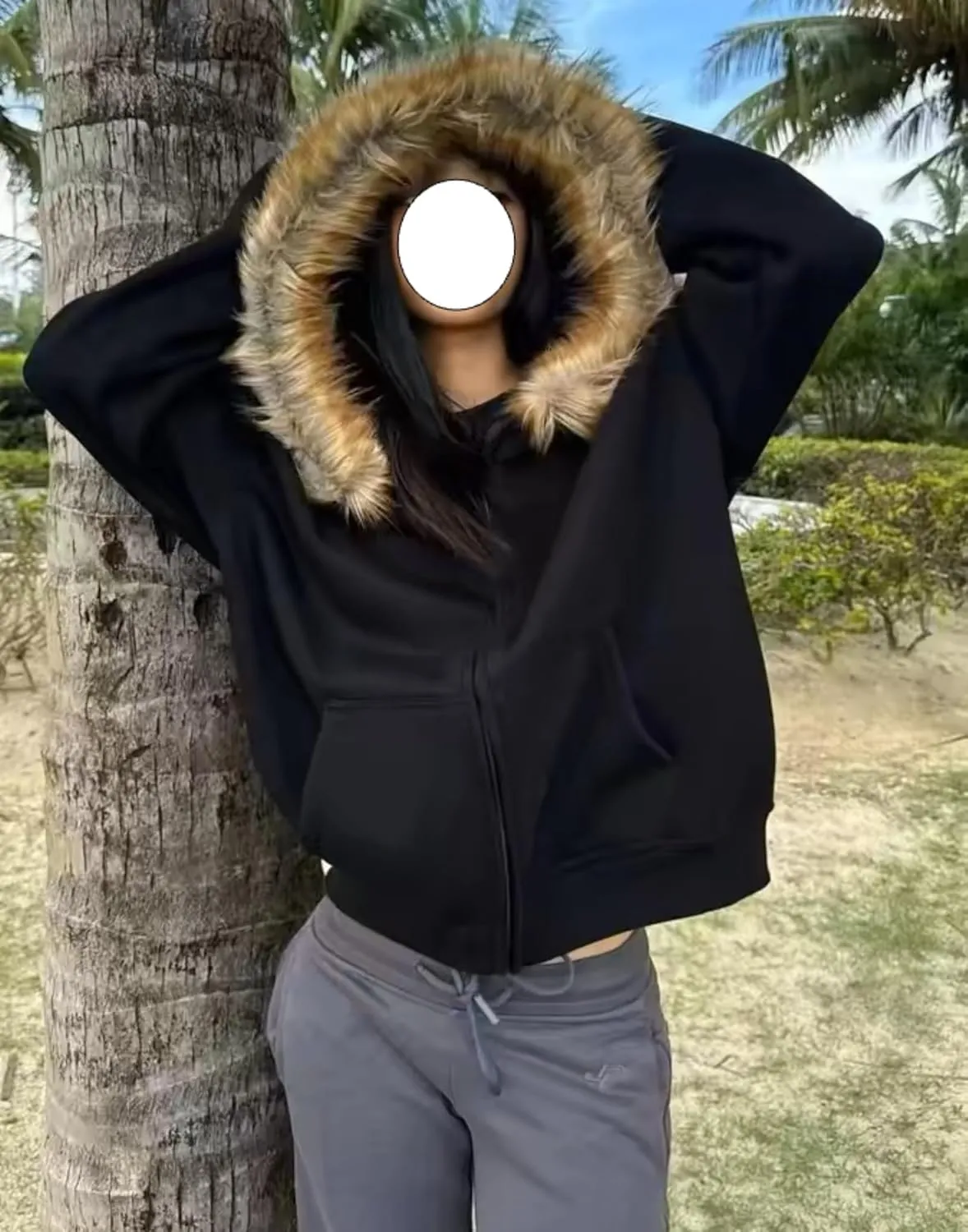 Y2k Zip Up Hoodie Fur Hooded Jacket Graphic Hoodie Grunge 2000s Clothing for Women Crop Winter Coats Streetwear