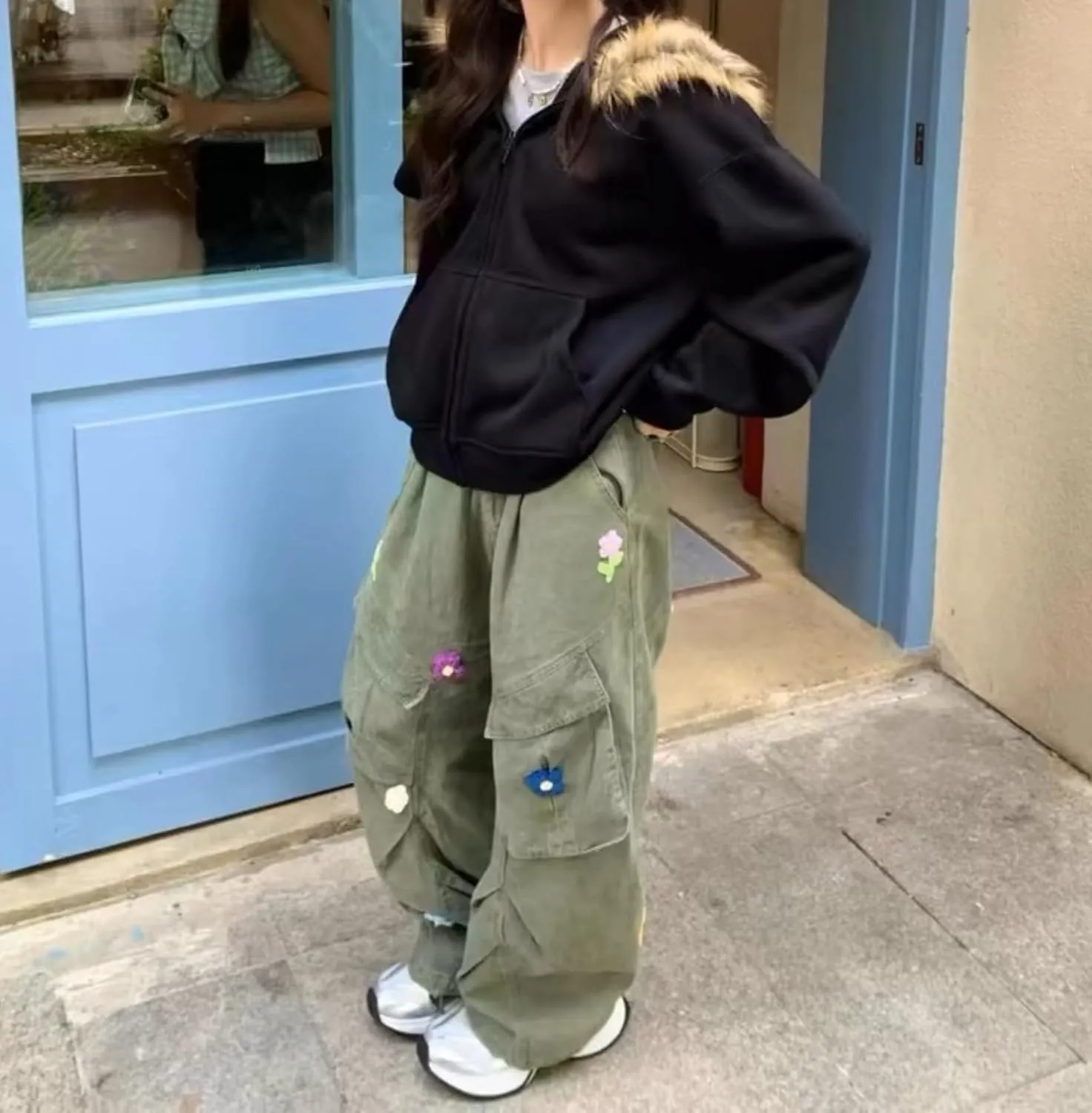 Y2k Zip Up Hoodie Fur Hooded Jacket Graphic Hoodie Grunge 2000s Clothing for Women Crop Winter Coats Streetwear