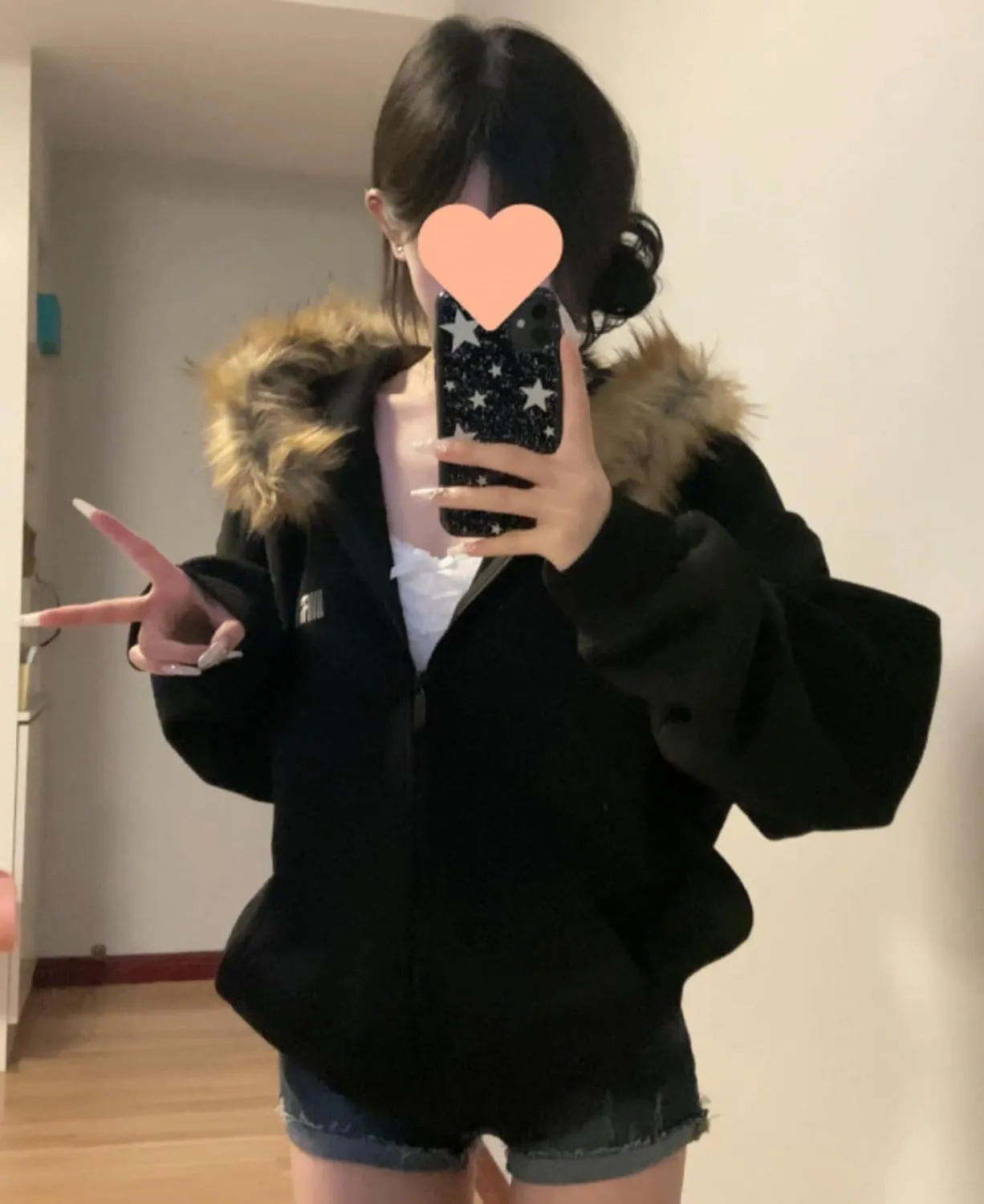 Y2k Zip Up Hoodie Fur Hooded Jacket Graphic Hoodie Grunge 2000s Clothing for Women Crop Winter Coats Streetwear