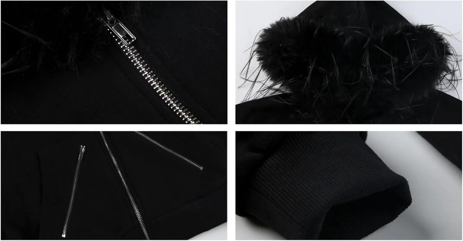 Y2k Zip Up Hoodie Fur Hooded Jacket Graphic Hoodie Grunge 2000s Clothing for Women Crop Winter Coats Streetwear