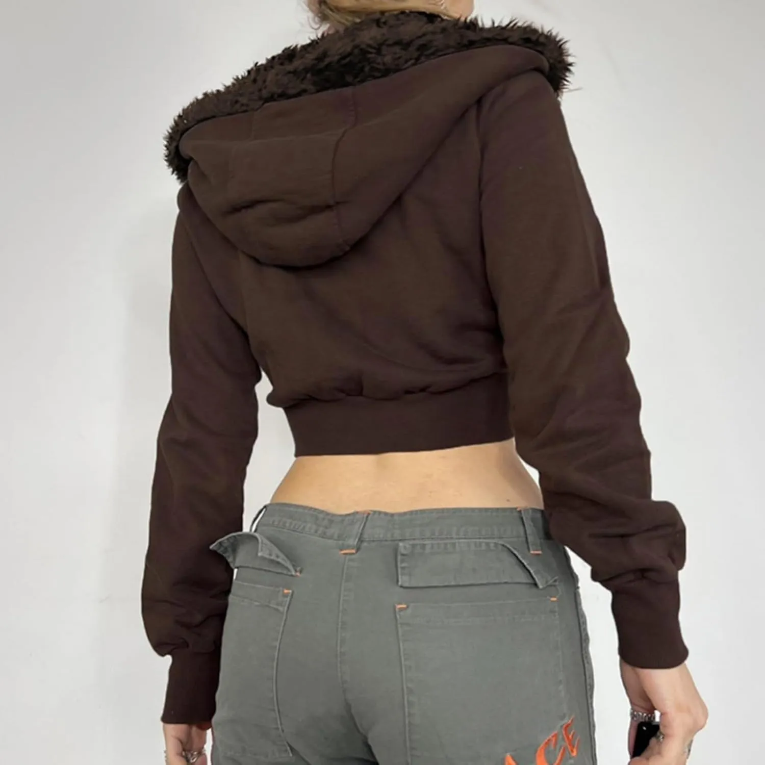 Y2k Zip Up Hoodie Fur Hooded Jacket Graphic Hoodie Grunge 2000s Clothing for Women Crop Winter Coats Streetwear