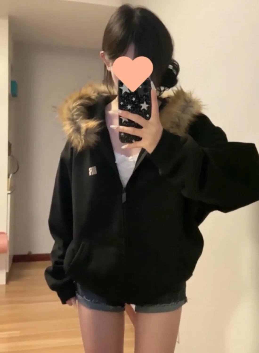 Y2k Zip Up Hoodie Fur Hooded Jacket Graphic Hoodie Grunge 2000s Clothing for Women Crop Winter Coats Streetwear