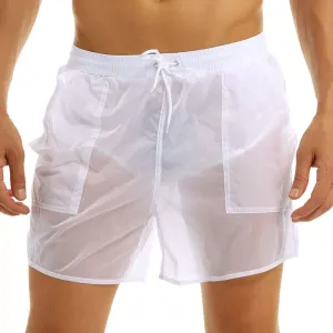 YEAHDOR Men See Through Swimming Trunks Quick Dry Beach Shorts Drawstring Boxer Shorts for Sport Swim Surf