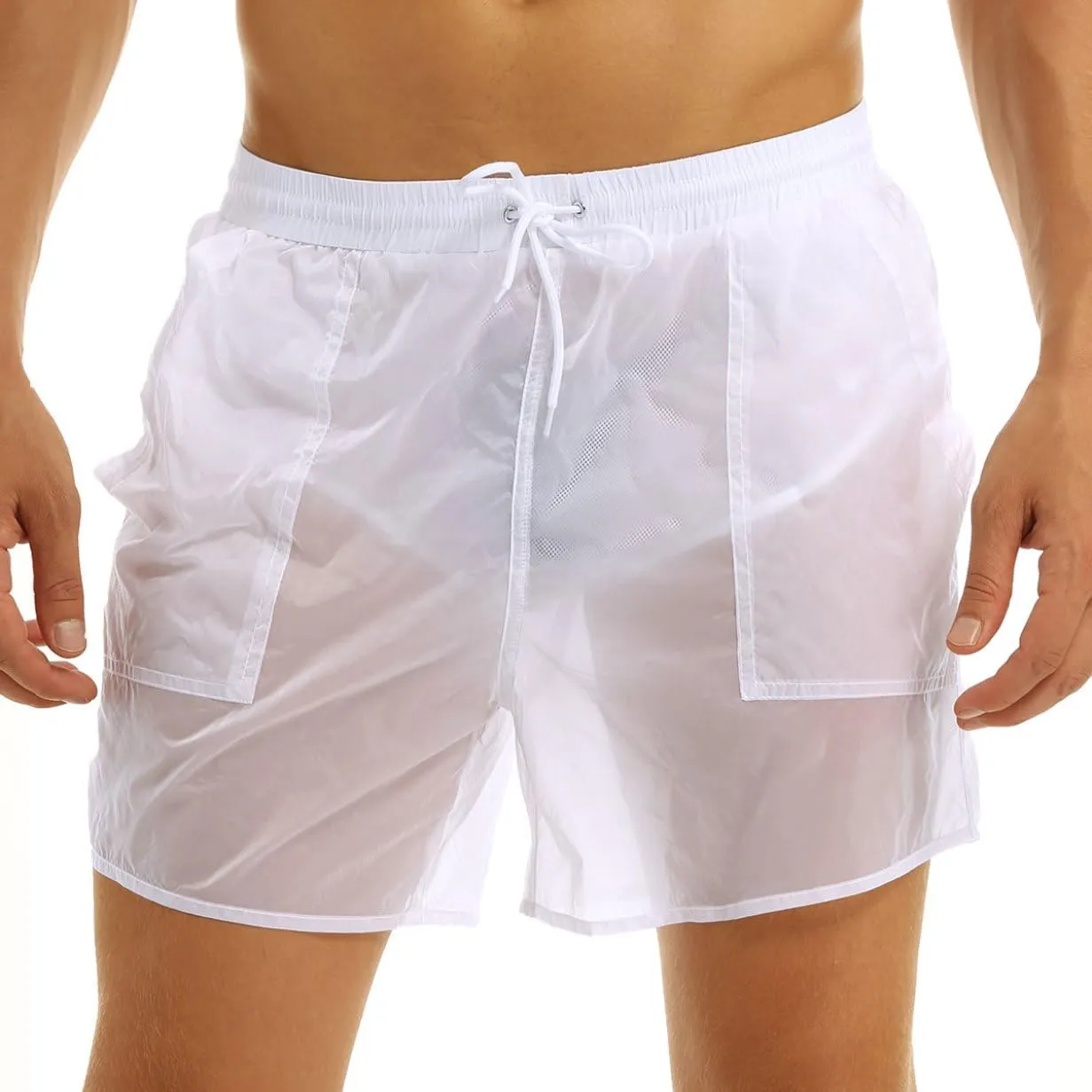 YEAHDOR Men See Through Swimming Trunks Quick Dry Beach Shorts Drawstring Boxer Shorts for Sport Swim Surf