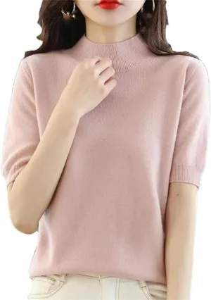 YTR6TW Women Summer Cashmere Sweater Women Solid Short Sleeve Pullovers Knitted Sweaters